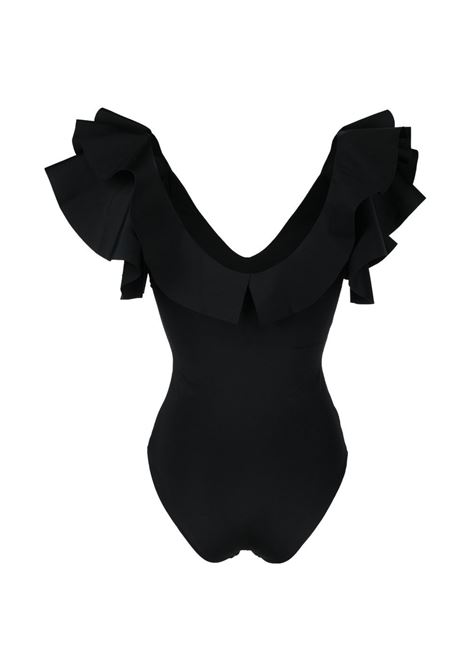 Black ruffle-trim detail swimsuit - MAYGEL CORONEL women MAYGEL CORONEL | BD018BLK